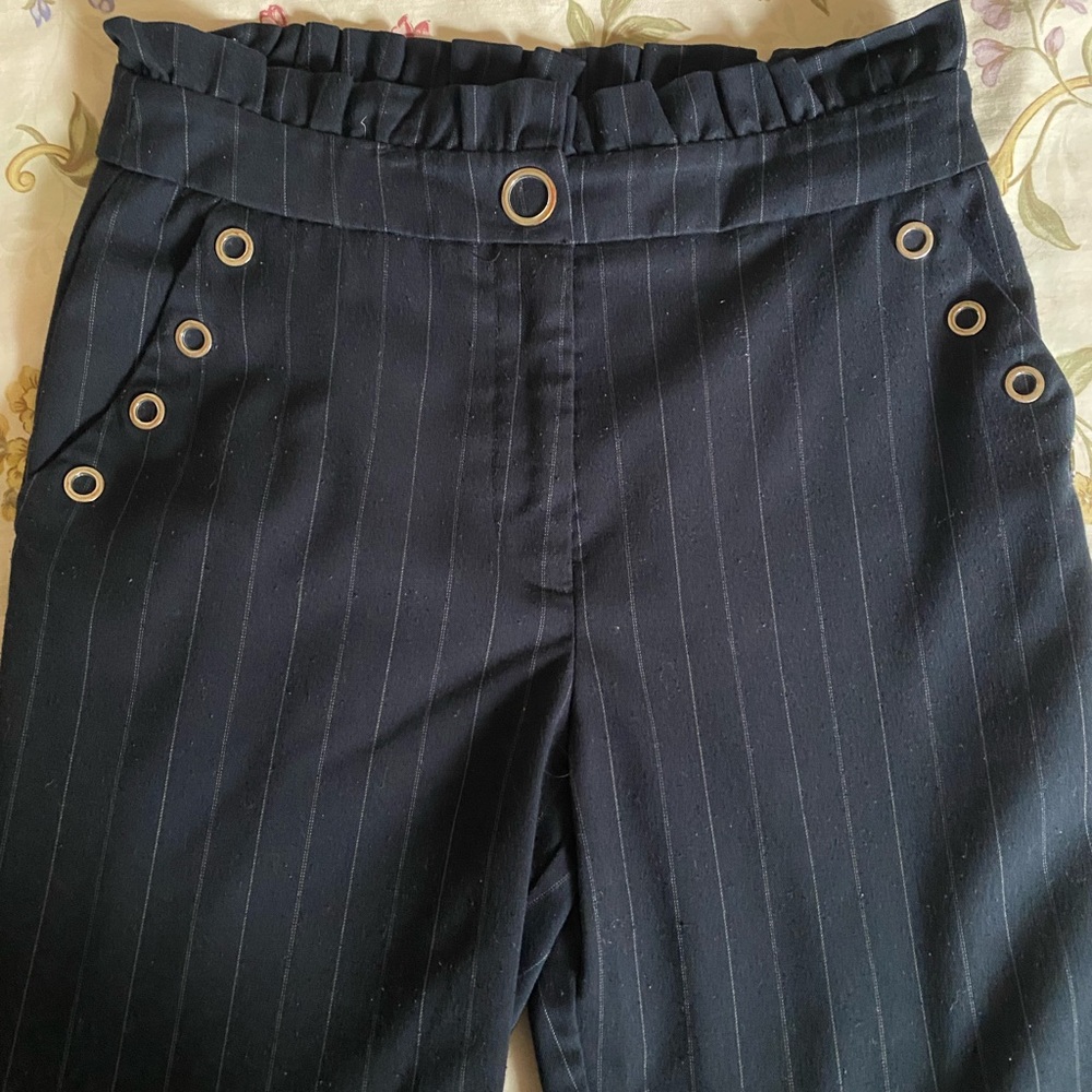 Mango Navy Pinstripe Skirt with Silver Detail